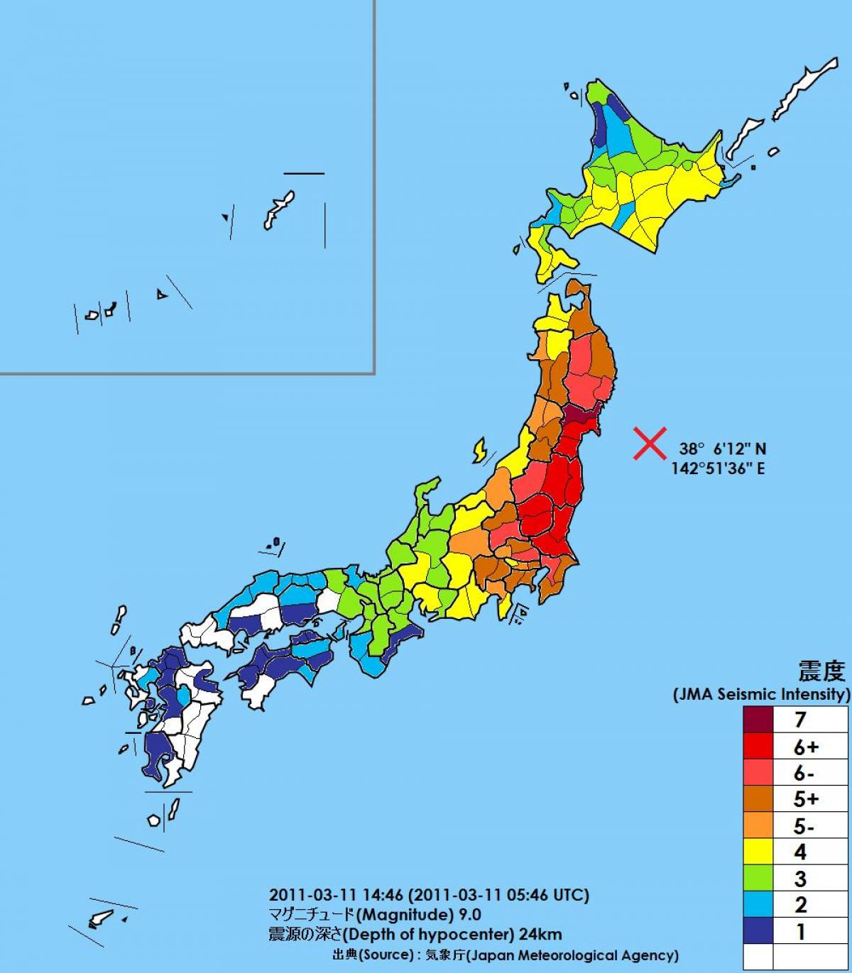 日本地震地図-地図、日本地震（東アジア-アジア）