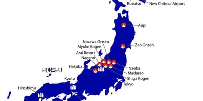 日本地図のスキーリゾート